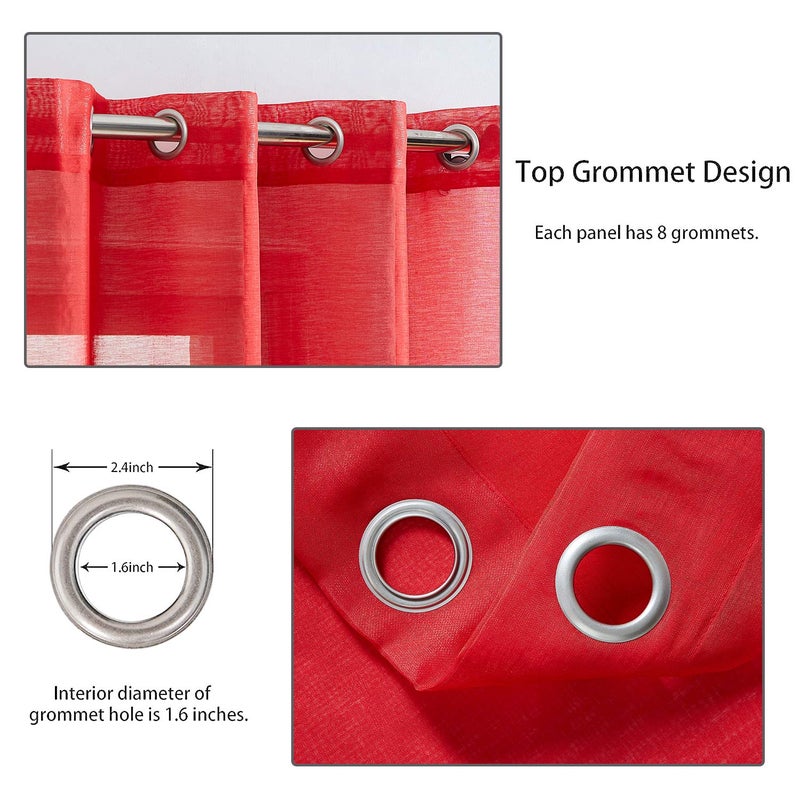 July Joy Semi Linen Look Sheer Curtains for Bedroom, Living Room Grommet Light Filtering Solid Voile Window Curtains, Set of 2 Panels (52 x 96 inch, Red) - Image 2